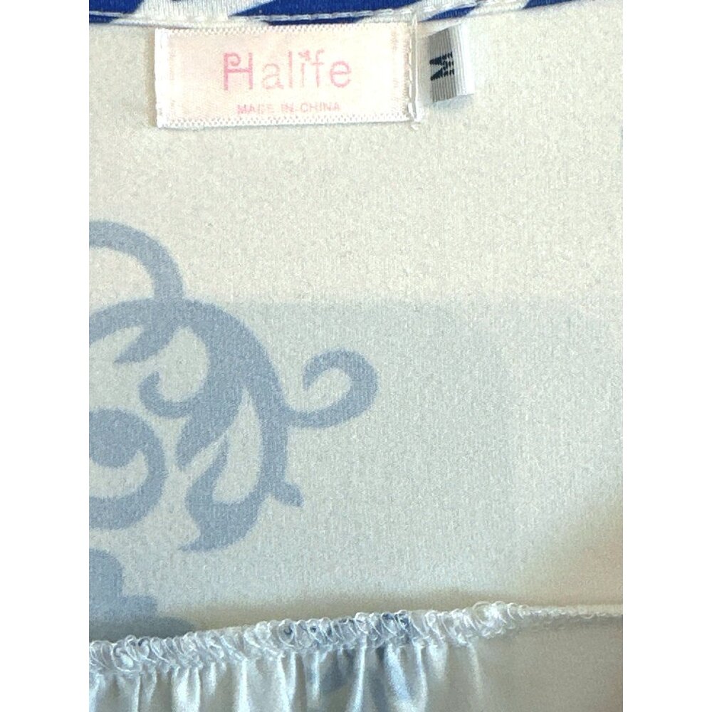 Halife Womens Long Sleeve Blue and White Abstract Patterned Tunic Top M - Picture 2 of 6